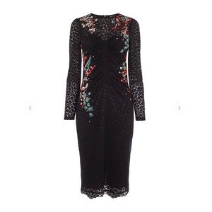 Karen Millen Floral Black Lace Pencil Black Tie Elegant Wedding Party Dress 6